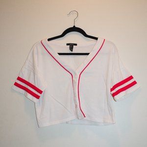 Forever 21 Baseball Style Button Up Crop Top